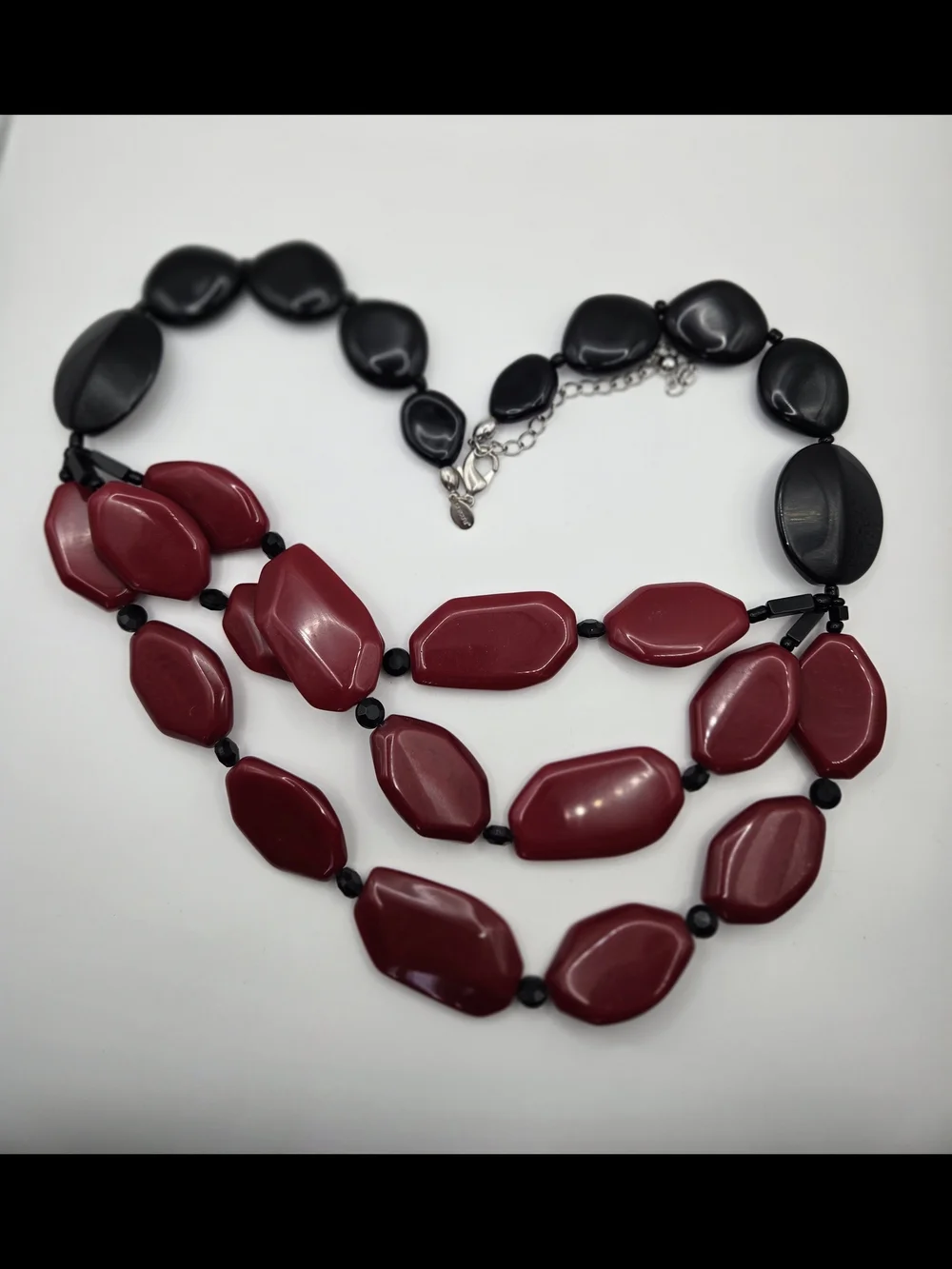 Chico's Red Black Multi-Strand Statement Necklace Chunky Retro Bold Chic Layered